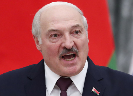 ベラルーシのルカシェンコ大統領＝９月９日、モスクワ（ＥＰＡ時事）
