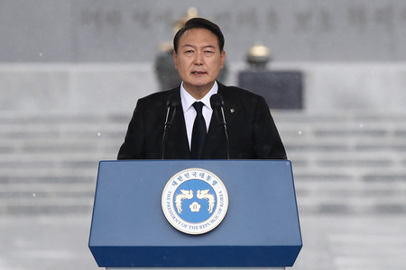 韓国の尹錫悦大統領=6日、ソウル(AFP時事)