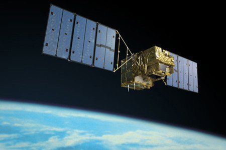 温室効果ガス観測技術衛星「いぶき」のイメージ（宇宙航空研究開発機構提供）