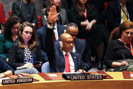 ８日、ニューヨークの国連本部で開かれた安保理会合に出席したウッド米国連代理大使（ＡＦＰ時事）
