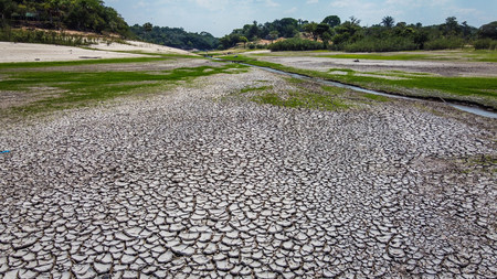 干ばつの影響を受けたブラジル北部アマゾナス州の川＝２０２３年１０月（ＥＰＡ時事）