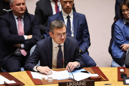 ２３日、ニューヨークで国連会合に出席するウクライナのクレバ外相（ＡＦＰ時事）