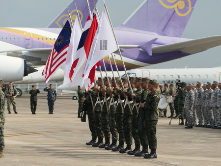 米タイ両軍主催の「コブラゴールド」の開会式＝２７日、タイ中部のウタパオ海軍航空基地
