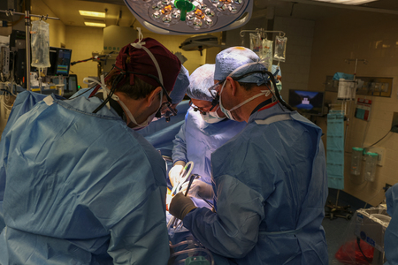 遺伝子を改変したブタの腎臓を６２歳の男性患者に移植する世界初の手術＝３月１６日、米マサチューセッツ州ボストンのマサチューセッツ総合病院（同病院提供）（ＡＦＰ時事）
