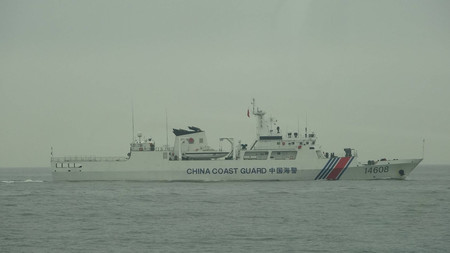台湾の離島・金門島水域に進入した中国の海警船＝台湾海洋委員会海巡署が９日に提供