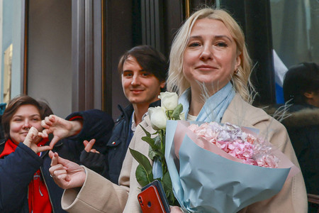 ロシアの女性政治家エカテリーナ・ドゥンツォワ氏＝２０２３年１２月、モスクワ（ＡＦＰ時事）