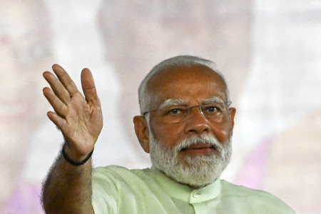 インドのモディ首相＝５月１７日、西部ムンバイ（ＡＦＰ時事）
