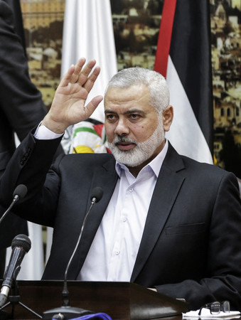 イスラム組織ハマスの最高指導者ハニヤ氏＝２０１８年４月、パレスチナ自治区ガザ（ＡＦＰ時事）