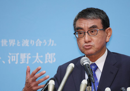 政策発表の記者会見に臨む河野太郎デジタル相＝５日午後、国会内