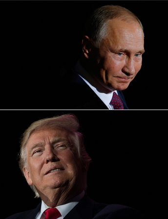 ロシアのプーチン大統領（写真上）とトランプ米大統領（ＡＦＰ時事）