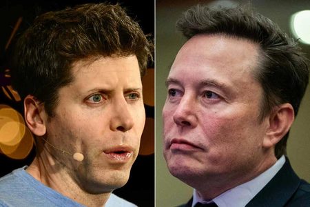 米オープンＡＩのサム・アルトマン最高経営責任者（ＣＥＯ、左）と米実業家イーロン・マスク氏（ＡＦＰ時事）