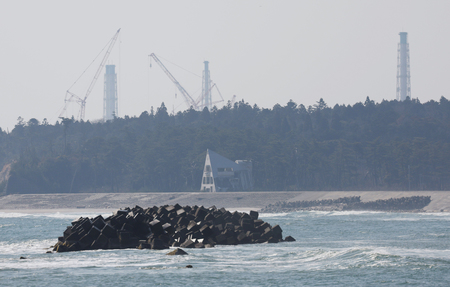 福島県浪江町の請戸海岸から見える東京電力福島第1原発=10日、同町