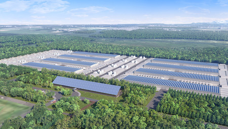 ソフトバンクが北海道苫小牧市に建設するデータセンターの完成イメージ図(同社提供)