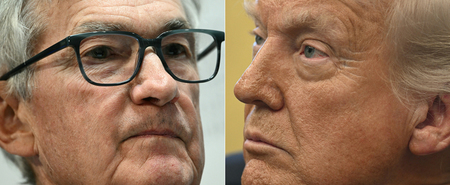 米連邦準備制度理事会(FRB)のパウエル議長(写真左)とトランプ大統領(AFP時事)