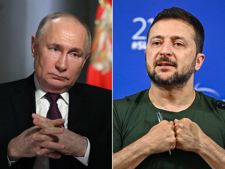 ロシアのプーチン大統領(左)とウクライナのゼレンスキー大統領(AFP時事)