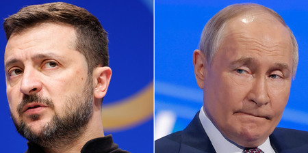 ロシアのプーチン大統領(右)とウクライナのゼレンスキー大統領(AFP時事)