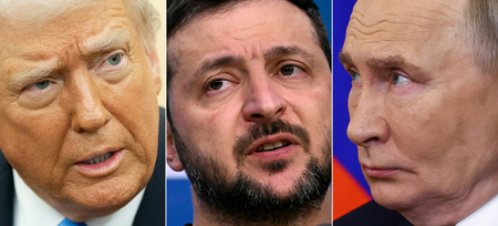 (写真左から)トランプ米大統領、ウクライナのゼレンスキー大統領、ロシアのプーチン大統領(AFP時事)