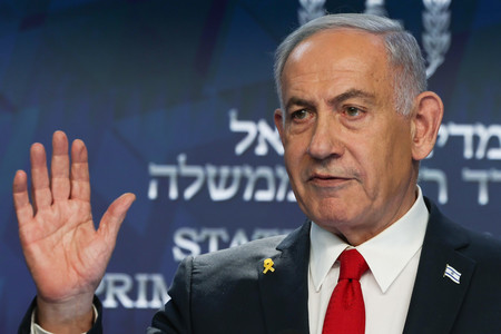 イスラエルのネタニヤフ首相=21日、エルサレム(EPA時事)
