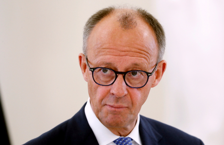 ドイツのメルツ首相＝２２日、リトアニア・ビリニュス（ＥＰＡ時事）