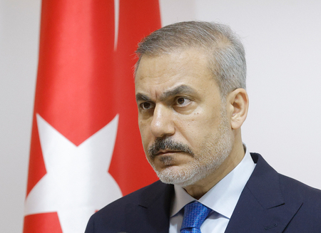 トルコのフィダン外相=5月30日、ウクライナ・キーウ(EPA時事)