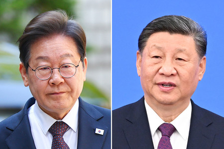 韓国の李在明大統領(左)と中国の習近平国家主席(EPA時事)