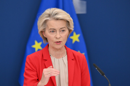 欧州連合（ＥＵ）のフォンデアライエン欧州委員長＝１０日、ブリュッセル（ＡＦＰ時事）