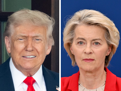 トランプ米大統領(写真左)と欧州連合(EU)のフォンデアライエン欧州委員長(いずれもAFP時事)