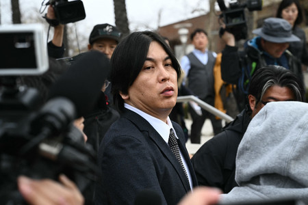 米大リーグ・ドジャースの大谷翔平選手の元通訳、水原一平元被告=2月6日、カリフォルニア州(AFP時事)