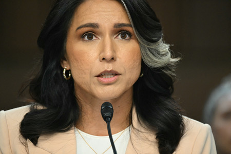 米上院公聴会で証言するギャバード国家情報長官＝３月２５日、ワシントン（ＡＦＰ時事）