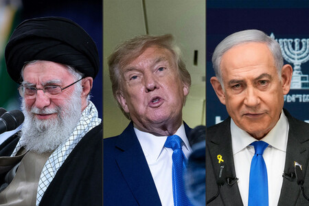 (左から)イランの最高指導者ハメネイ師、トランプ米大統領、イスラエルのネタニヤフ首相(AFP時事)