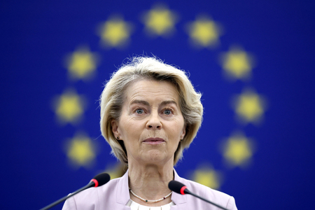 欧州連合（ＥＵ）のフォンデアライエン欧州委員長＝９日、フランス・ストラスブール（ＥＰＡ時事）