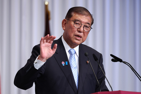 石破茂首相＝２１日、自民党本部