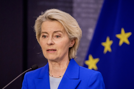 欧州連合(EU)のフォンデアライエン欧州委員長=8月29日、ラトビア・リガ(AFP時事)